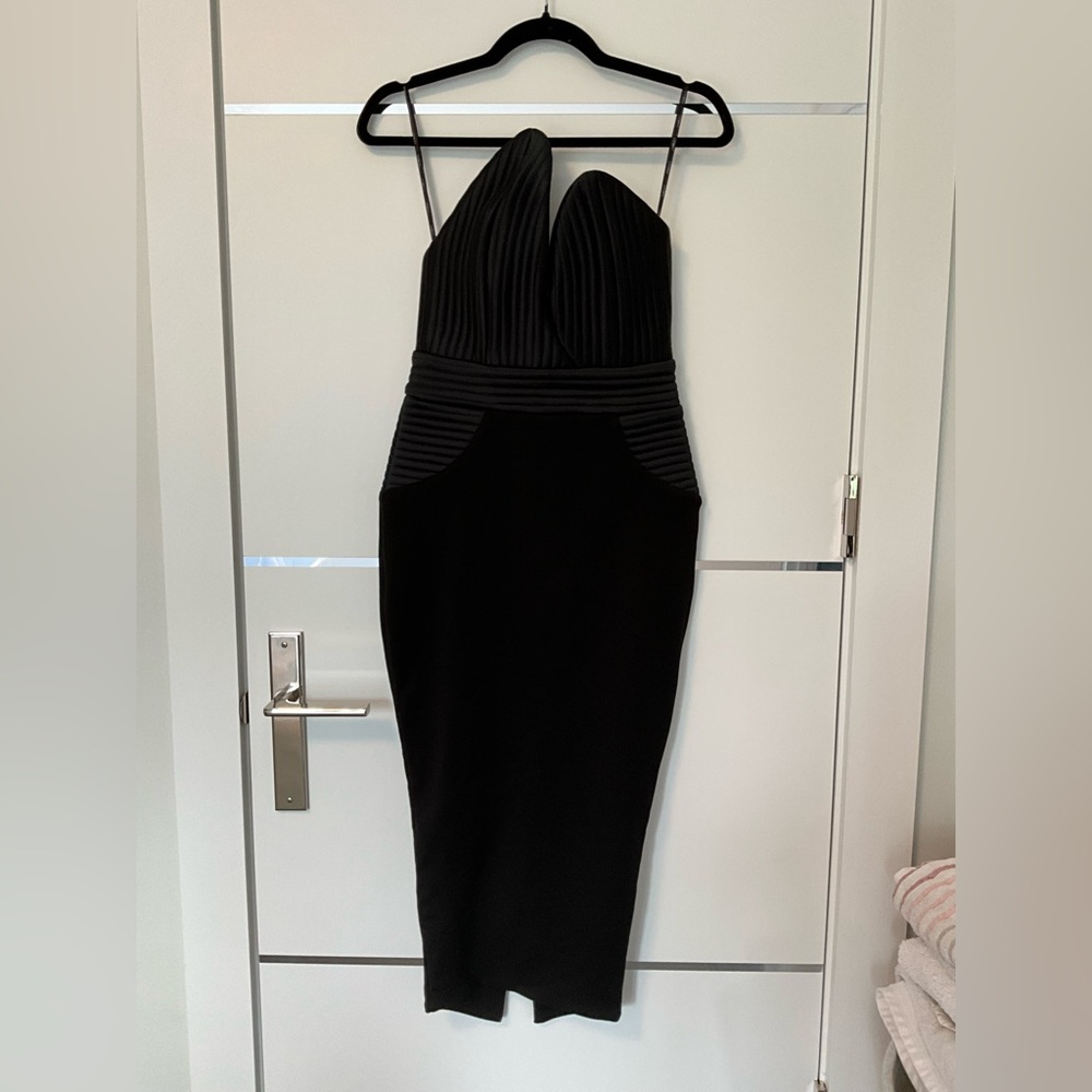 Black Strappy Ribbed Bust Sheath Dress